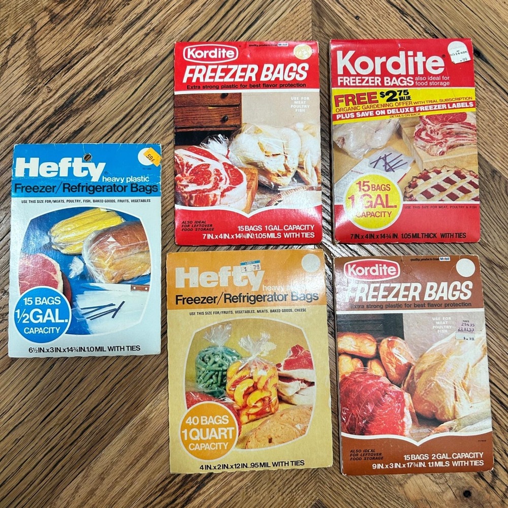 Vintage Hefty Kordite Freezer Bags Lot 1970s 1980s Retro Kitchen Packaging Prop